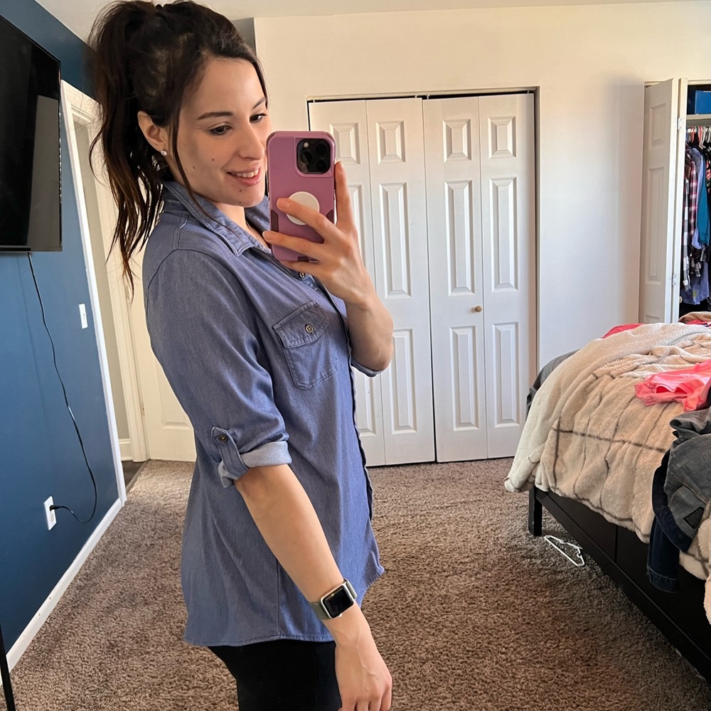 Lightweight Jean look button down blouse